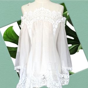 VICTORIA SECRET sheer off shoulder lace top